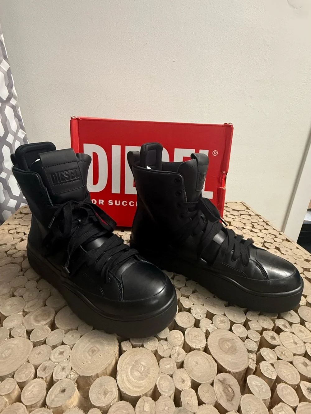 Diesel Black High-Top Leather Boots